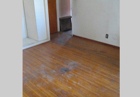 BEFORE: Old, Worn, and Dirty Hardwood Floor